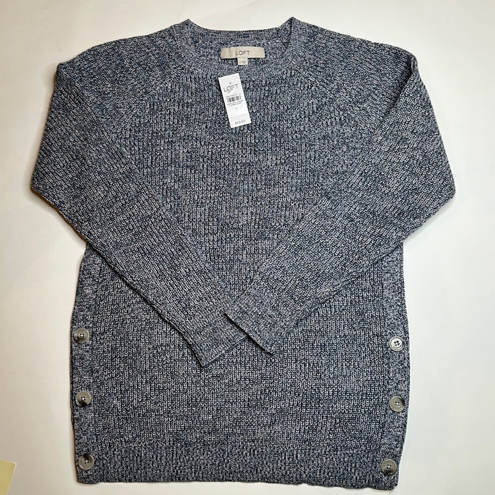 NWT Loft side button tunic sweater in heather blue, small